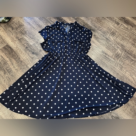 Roz & Ali Dresses & Skirts - Roz & Ali Women’s 1X Navy and Blue Polka Dot Dress